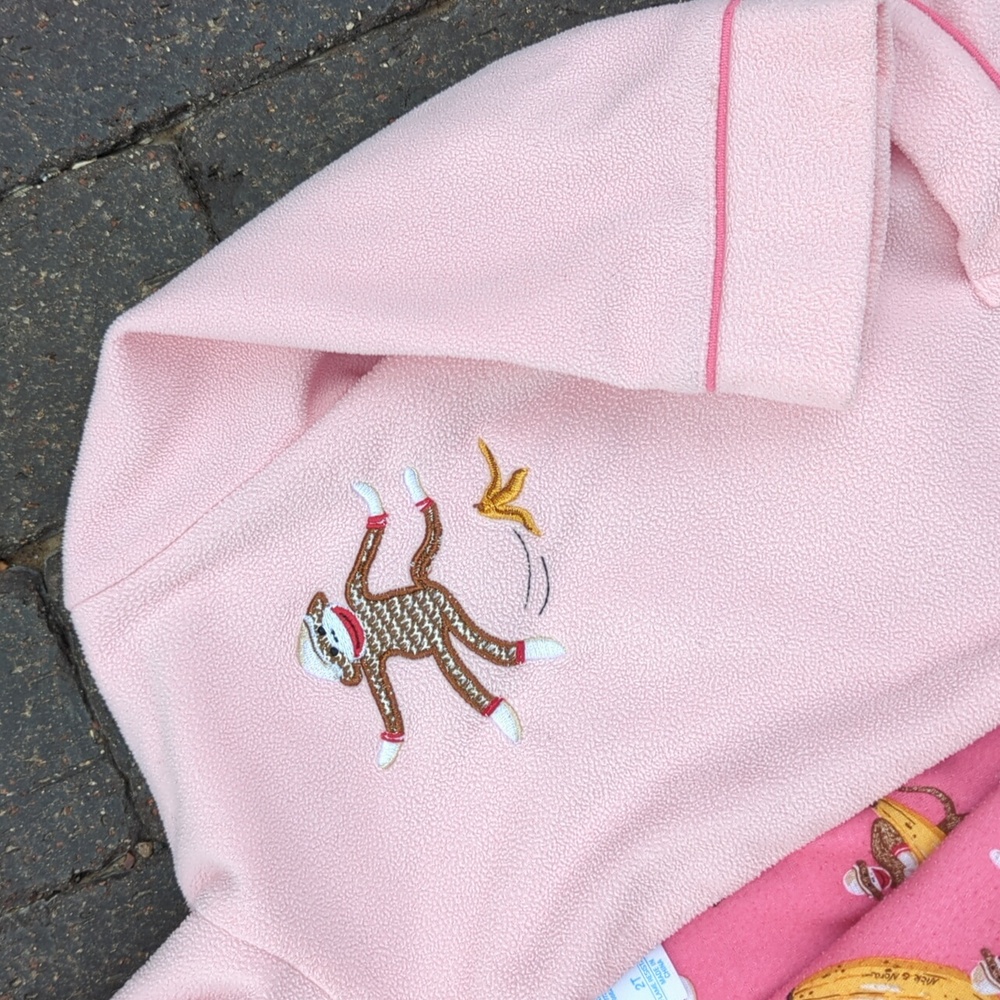 Nick & Nora Sleepwear Embroidered Pink Sock Monkey Bathrobe, 2T - Picture 2 of 8